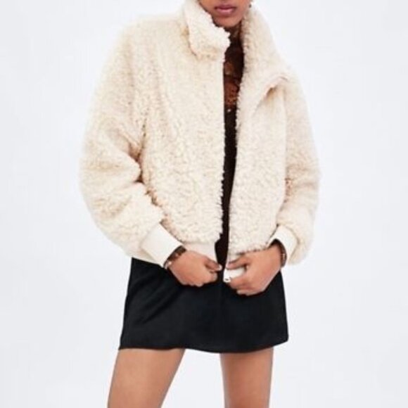Zara Jackets & Blazers - Zara Sherpa Fleece Full Zip Bomber Jacket – Cream